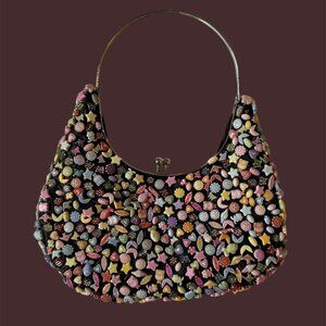 BULAGGI super cute vintage beaded shoulder purse with floral etched metal handle